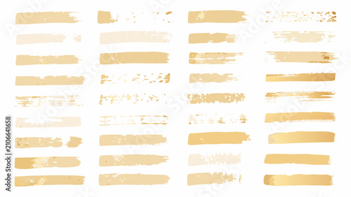 Quadro su tela Gold brush strokes collection watercolor style on white background