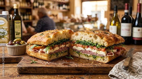 Deliciously fresh focaccia sandwiches bursting with savory fillings, ready to enjoy.