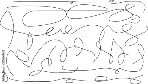 Fotografie Continuous line drawing of chaotic tangled scribbles forming abstract flowing shapes black