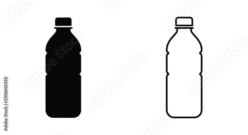 Plastic bottle silhouettes against a white background showcasing two distinct outline styles water beverage container drinkware packaging vessel disposable soda