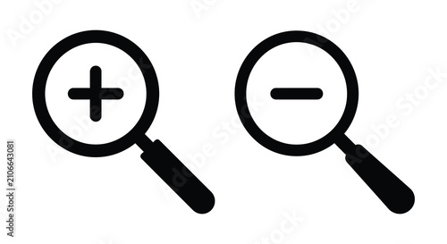 Canvas Print Two magnifying glasses with plus and minus signs black silhouette glass magnifie