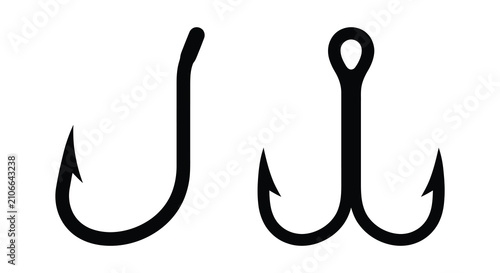 Foto Three black fishing hooks depicted as a flat silhouette against a white backgrou