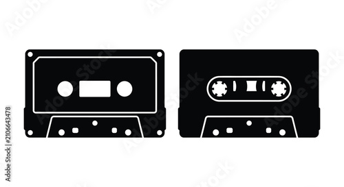 Foto Two black cassette tape silhouettes displaying front and side views against a wh