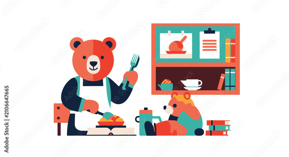 Fototapeta premium Bear Family Cooking Together