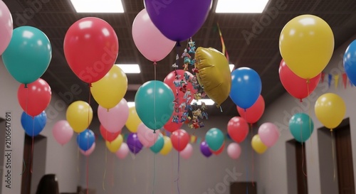 Vibrant Balloon Cascade: A Ceiling of Color and Celebration