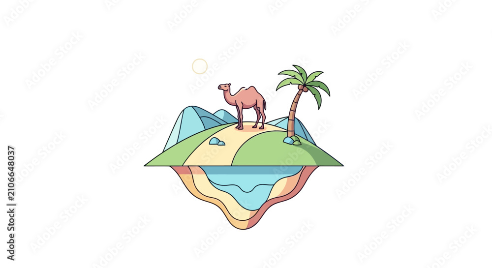 Fototapeta premium Camel on a Floating Island Oasis