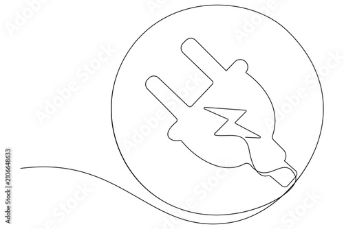 Foto One continuous line drawing of plug inserting into electric outlet power socket