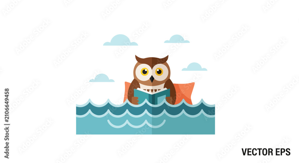 Fototapeta premium Owl reading book in water