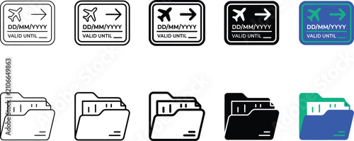 Foto A collection of various modern travel document and folder vector graphic icons d