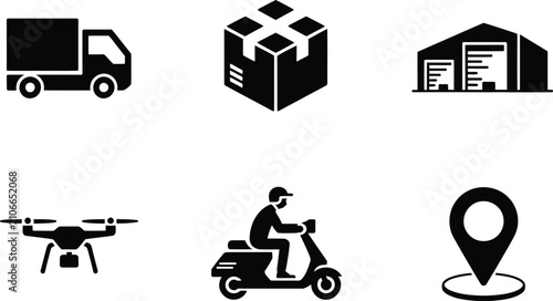 Bild auf Leinwand Logistics icon set featuring transportation truck delivery package warehouse bui