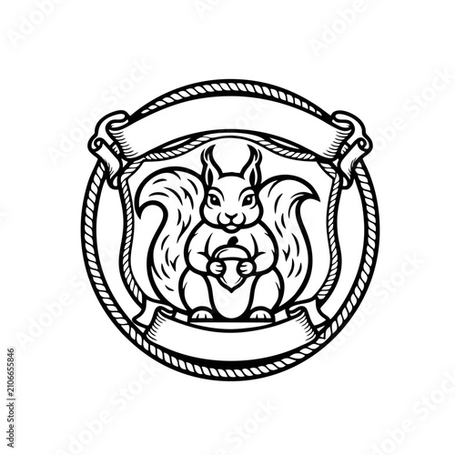 Classic Squirrel Logo, Simple Line Art, Animal Illustration, Flat Vector Design