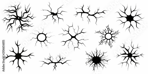 Fotografía Black crack illustrations set vector graphic on white background