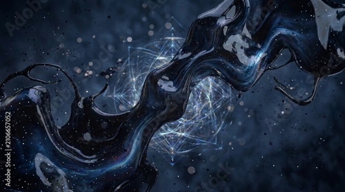 Abstract Cosmic Dark Matter Splash with Glowing Sacred Geometry Light Form