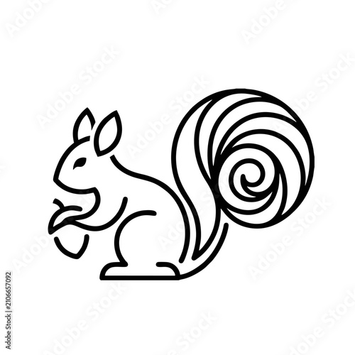 Squirrel With Oversized Spiral Tail, Thick Black Outlines, Clean Vector Illustration, Logo Design