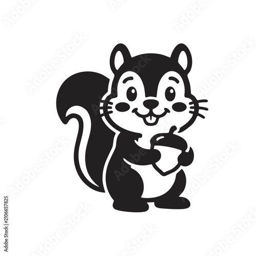 Friendly and Cute Squirrel Mascot Logo Smiling, Simple Cartoon Design, Flat Black Vector