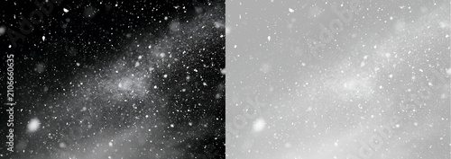 Fotografie Falling snow overlay effect on black and transparent background
