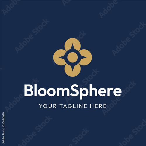 BloomSphere Logo Design. Flower Compass Symbol Modern Geometric Circle Icon Vector Template