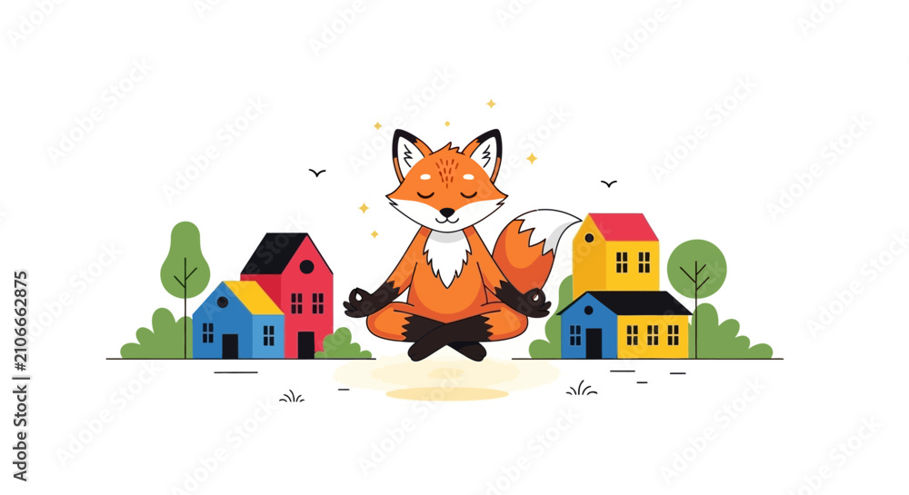 Naklejka premium Fox Meditating in Lotus Pose
