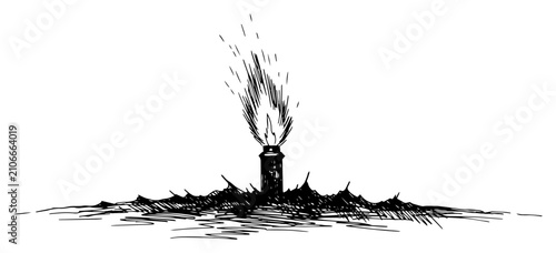 Bilde på lerret Dynamite stick explosion illustration blast detonation with smoke in ground sket