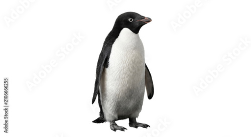 Obraz na płótnie An Adelie penguin stands isolated on a pure white background, showcasing its dis