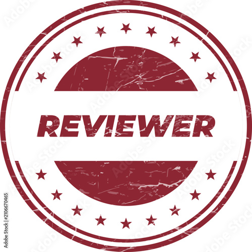 Fotografía Authentic distressed circular red rubber stamp displaying the word REVIEWER perf