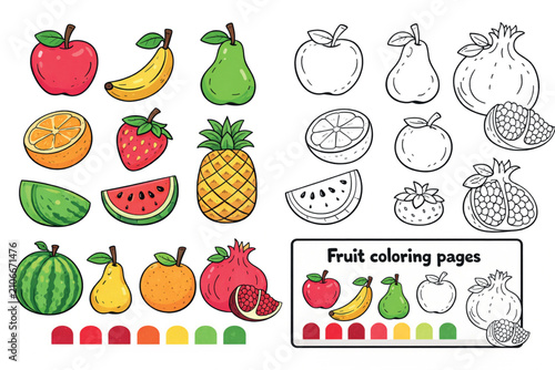 Cute Fruit Coloring Page for Kids, Printable Food Activity Sheet