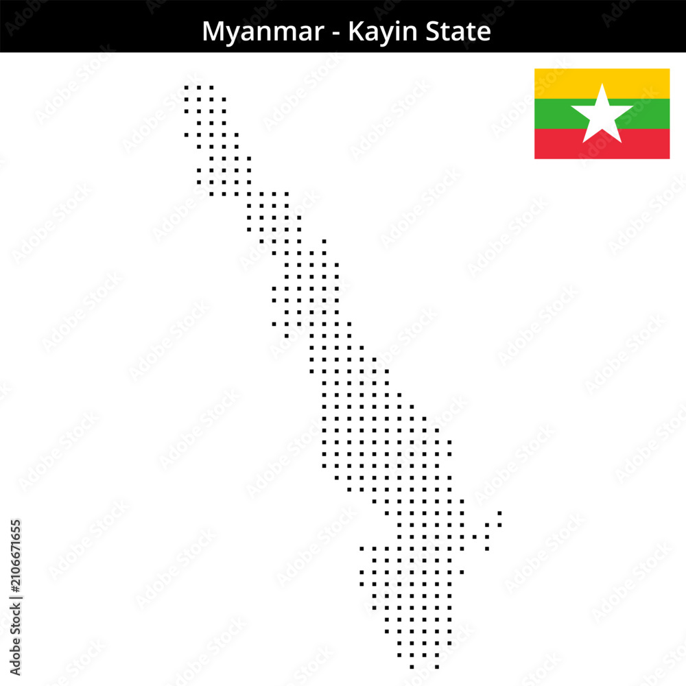 Obraz premium Map of Myanmar region Kayin-State in small size square dots