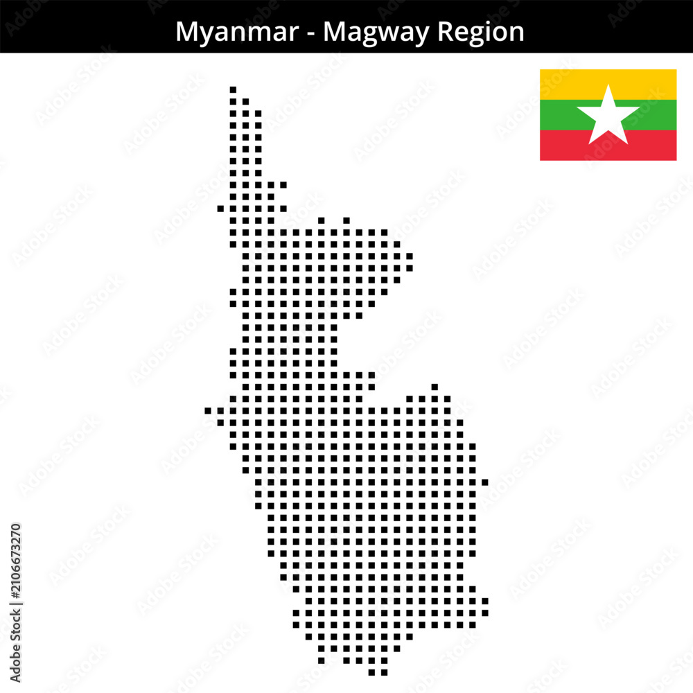 Obraz premium Map of Myanmar region Magway-Region in medium size square dots