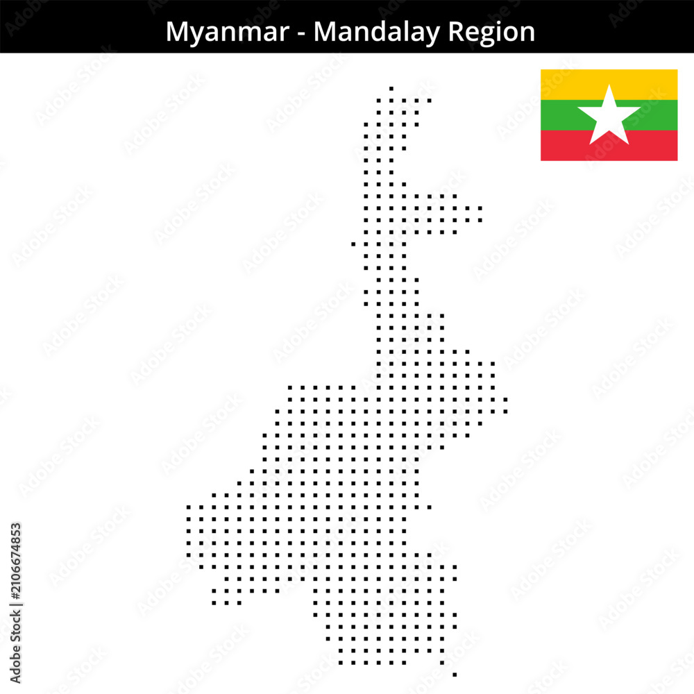 Obraz premium Map of Myanmar region Mandalay-Region in small size square dots