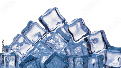 Принти на полотні Isolated translucent blue ice cubes stacked in a shimmering pile, ready for refr