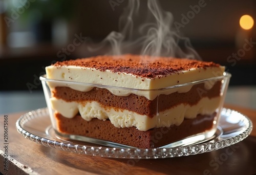 Decadent Tiramisu Layers Cocoa Dusting Glass Casserole Dish Indulgent Italian Delight