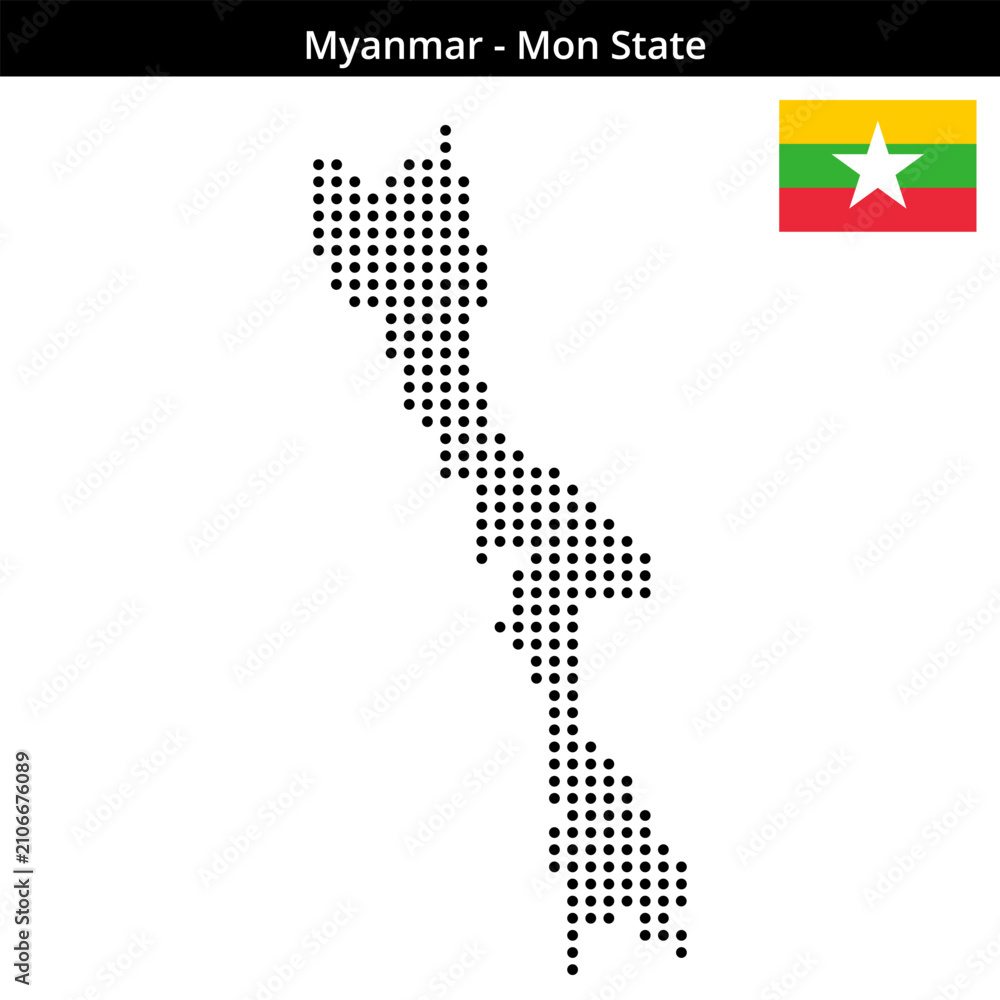 Obraz premium Map of Myanmar region Mon-State in medium size dots