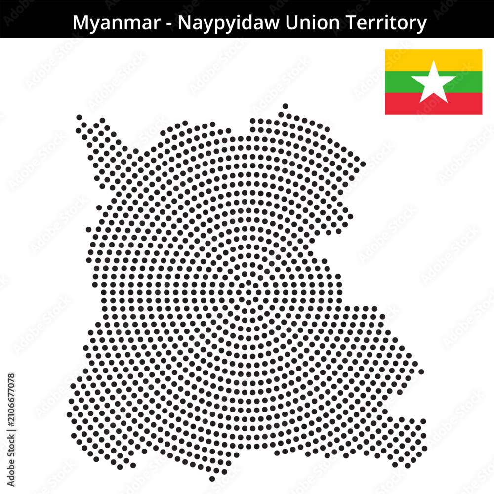 Fototapeta premium Map of Myanmar region Naypyidaw-Union-Territory in concentric medium dots