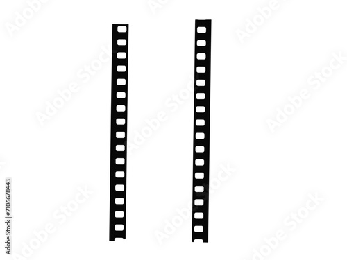 Tableau sur toile Two vertical strips of black 35mm negative with white sprocket holes, isolated o