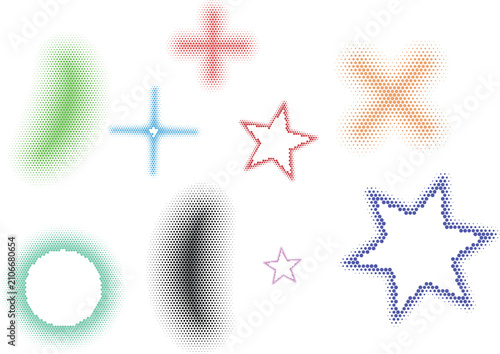 Collection of various colorful halftone shapes