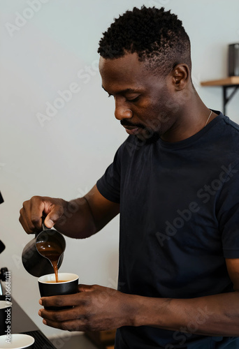 African american barista po...