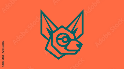 Bild auf Leinwand Geometric teal wolf head outline on orange background.