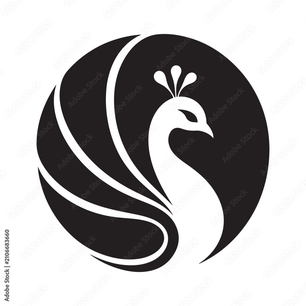Fototapeta premium Modern Circular Peacock Logo Vector Minimal Bird Emblem for Luxury Brand Identity