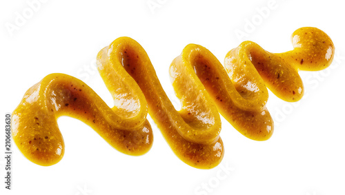 Isolated delicious gourmet whole grain mustard sauce condiment squeezed into a wavy line