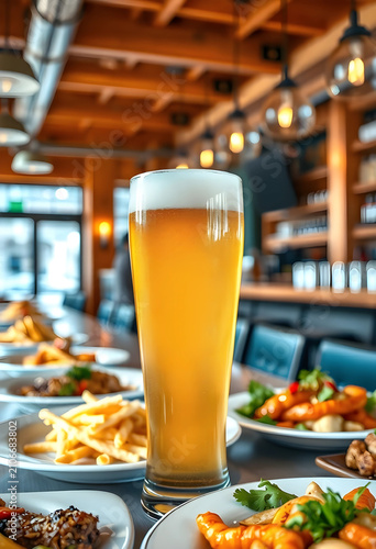 Pint glass of golden beer w...
