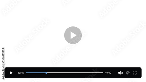 Video player interface mockup with multimedia playback control bar and streaming application UI elements vector design