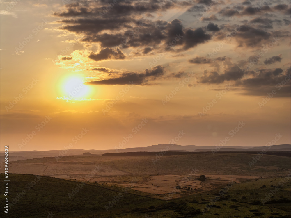 Obraz premium Stunning drone landscape image of English countryside in Cornwall during Summer sunset