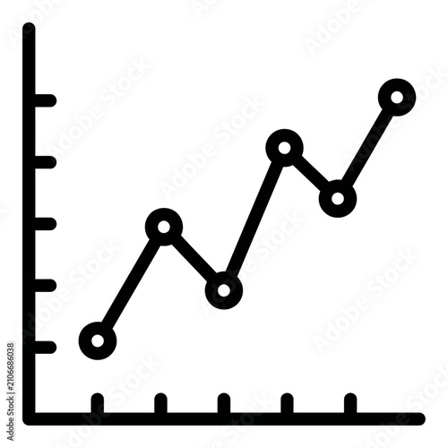 Line Chart icon black outline line vector representing trend line graph data progress statistics chart for website and mobile app user interface design