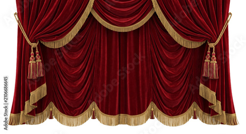 Bild auf Leinwand Luxurious red velvet stage curtains with gold trim and tassels