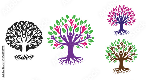 Human family tree of life icons set depicting parents children growth nature connection vector illustration.