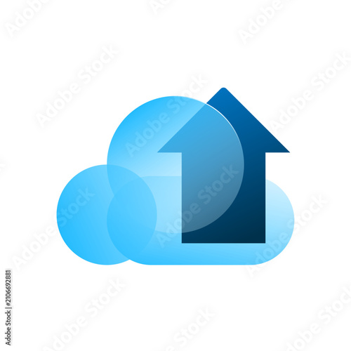 Modern illustration of cloud upload icon with upward arrow. file upload, cloud storage, data transfer, online backup, cloud computing technology. for UI design, web app