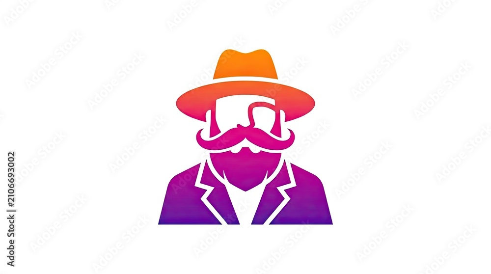 Obraz premium Bearded man hipster avatar logo with hat and gradient.