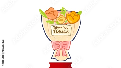 Floral bouquet illustration with thank you message colorful hand drawn style on white background