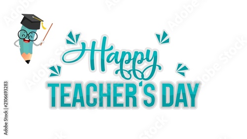 Anthropomorphic pencil with mortarboard and pointer vector illustration for teacher s day celebration character