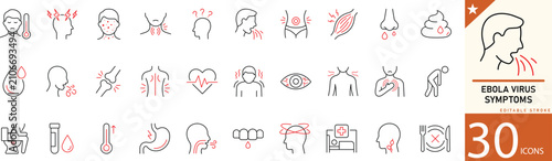 Foto Ebola Virus Symptoms line icon set